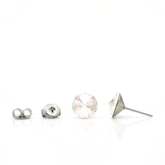 8mm Iridescent Swarovski Earrings | Sparkly Iridescent Crystal Studs - Picture 3 of 7